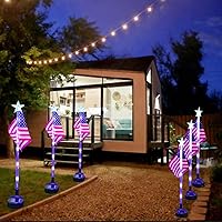 Updated 4th of July Decoration Solar Light Outdoor,4 PCS American Flag Light Lawn Light,Garden Stake Light Pathway Light for Independence Day National Day(Red White Blue-Color Changing)