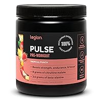 LEGION Pulse Pre Workout Supplement - All Natural Nitric Oxide Preworkout Drink to Boost Energy, Creatine Free, Naturally Sweetened, Beta Alanine, Citrulline, Alpha GPC (Tropical Punch)