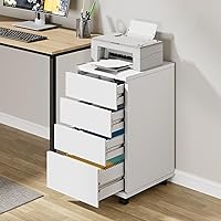 Mobile File Cabinet, 4-Drawer Filing Cabinet with Wheels, Rolling Pedestal Under Desk for Home Office Legal/Letter/A4 Size White