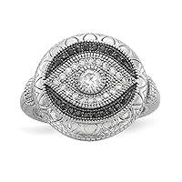 925 Sterling Silver Rhodium Plated Black and White CZ Cubic Zirconia Simulated Diamond Evil Eye Ring Jewelry Gifts for Women - Ring Size Options: 6 7 8
