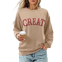 Amoretu Womens Pullover Sweatshirts Crewneck Fall Winter Clothes khaki, L