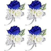 ChezMax Rose Boutonniere Handmade Flower Artificial Corsage with Clip and Ribbon 4 PCS for Bride Groom Wedding Prom Party