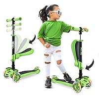 Hurtle Kids Scooter - Child Toddler Kick Scooter Toy with Foldable Seat - 3 Wheel Scooter with Adjustable Height, Anti-Slip Deck, Flashing Wheel Lights, for Boys/Girls 1-12 Year Old