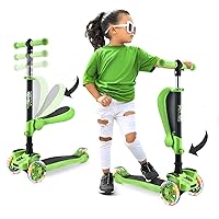 Hurtle 3 Wheeled Scooter for Kids - 2-in-1 Sit/Stand Child Toddlers Toy Kick Scooters w/ Flip-out Seat, Adjustable Height, Wide Deck, Flashing Wheel Lights, For Boys/Girls 1 Year Old+