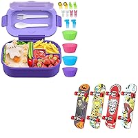 4 Compartment Lunch Container with Cutlery Purple & 4 Pcs Fingerboard Mini Finger Skateboards Toys