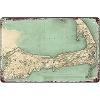 Rosefinch Stone Teal Cape Cod Map Vintage Map Vintage Metal Tin Signs For Men Women Wall Art Decor For Home Bars Clubs Cafes 8x12 Inch