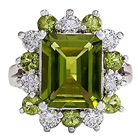 4.97 Carat Natural Green Peridot and Diamond (F-G Color, VS1-VS2 Clarity) 14K White Gold Cocktail Ring for Women Exclusively Handcrafted in USA