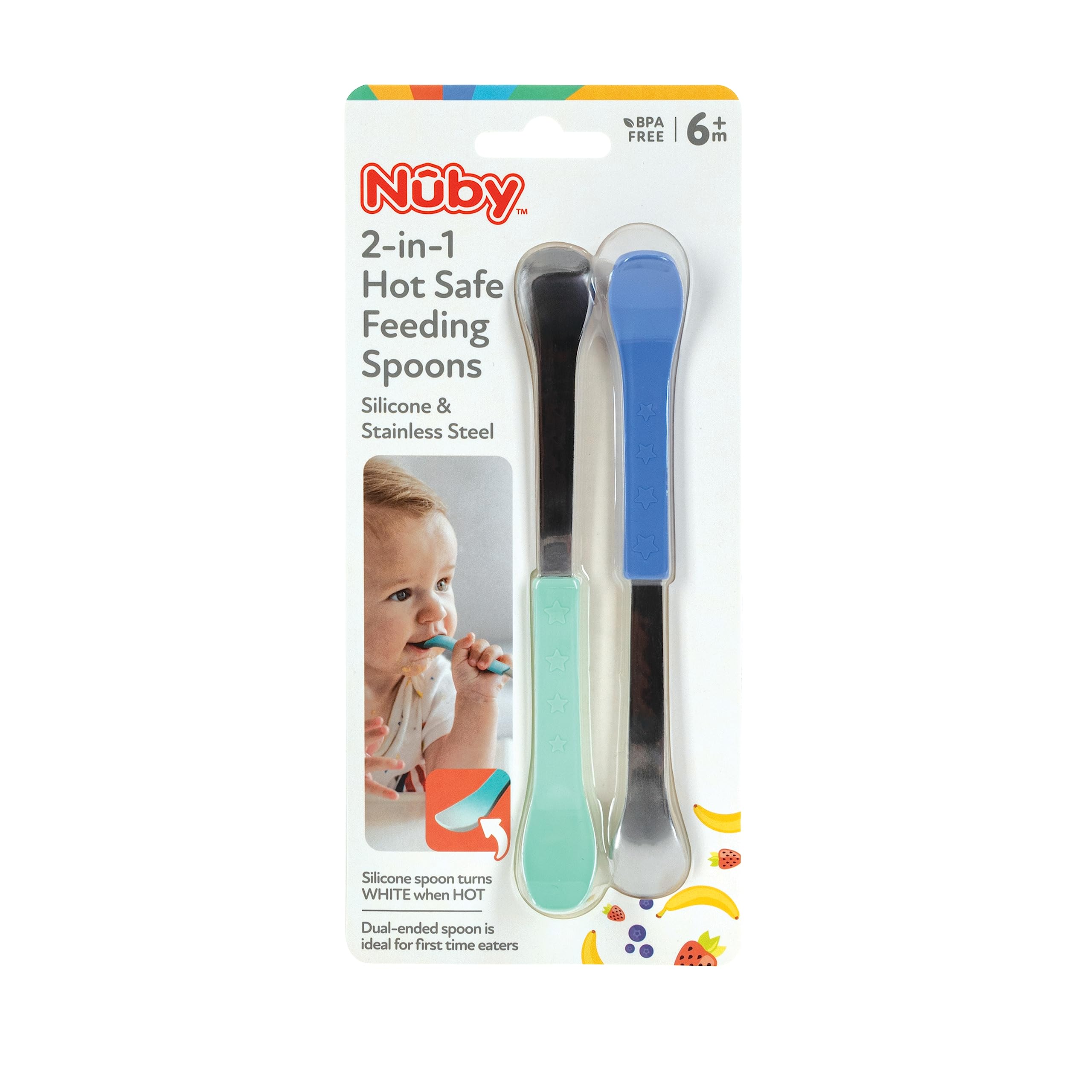 Nuby Heat Sensitive 2-N-1 Dual Ended Spoons - 2 pack, Girl