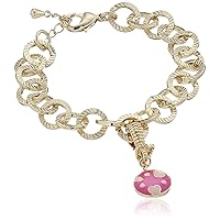 Girls' 14k Gold-Plated Link Accented Charm Bracelet