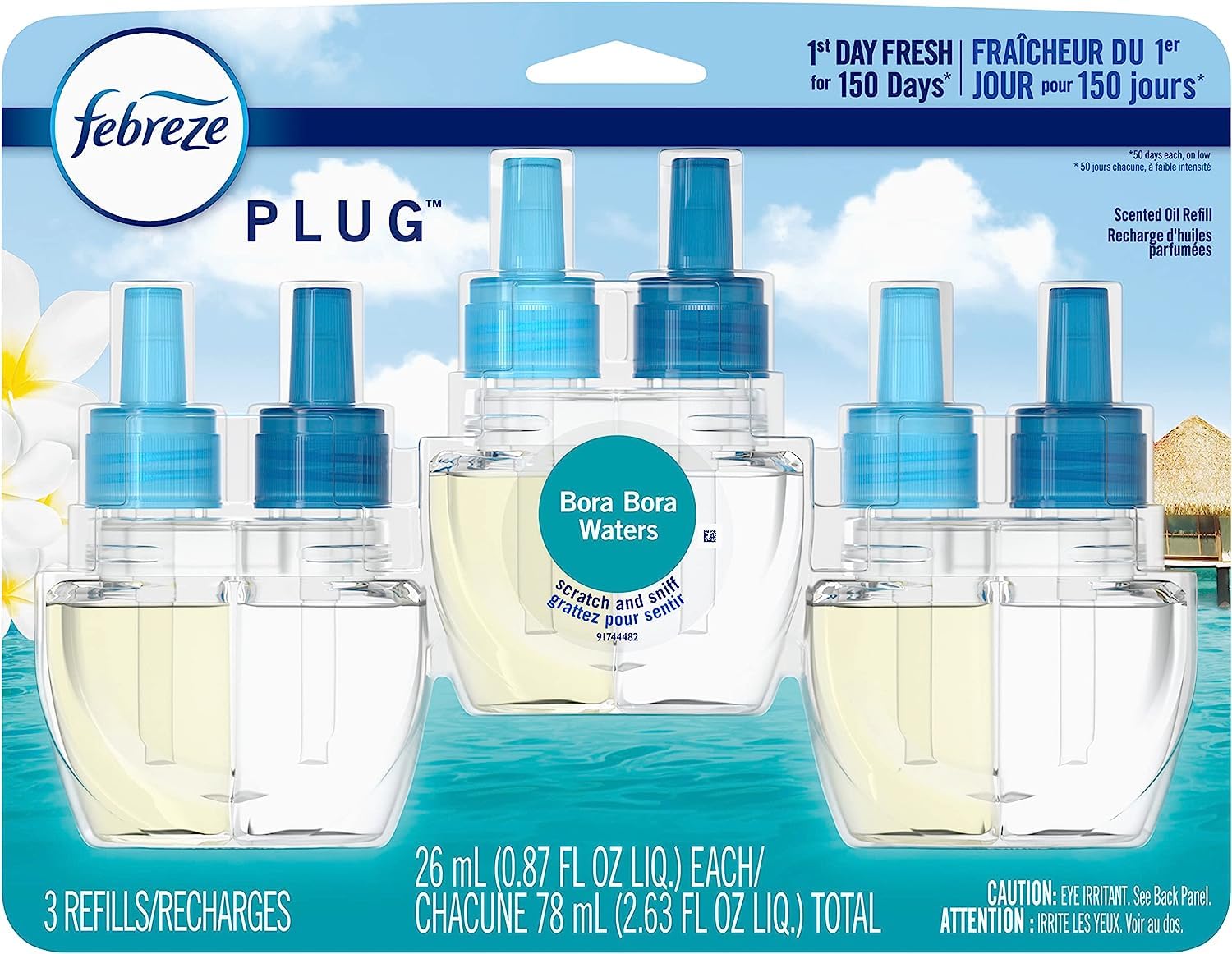 Febreze Odor-Fighting Fade Defy PLUG Air Freshener Refill, Bora Bora, (3) .87 fl. oz. Oil Refills