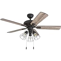 Prominence Home Madison County, 42 Inch Industrial Style LED Ceiling Fan with Light, Pull Chain, Three Mounting Options, Modern Dual Finish Blades, Reversible Motor - 50588-01 ( Bronze)