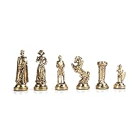 Metal Chess Pieces Medium Medieval British Army,Handmade Pieces Kıng 2.75 inc(Only 32 Chess Pieces,Without Board) (Gold-Silver)