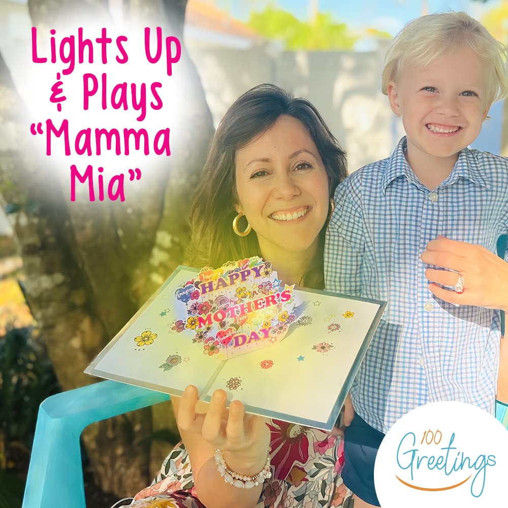 LIGHTS & MUSIC Pop Up Mothers Day Card – Sings MAMMA MIA – Mothers Day Card for Wife, Happy Mothers Day Card from Husband, Mothers Day Card from Daughter, Mothers Day Pop Up Card, 1 Mother's Day Card