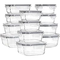 Glass Food Storage Containers with Lids, [24 Piece] Meal Prep Containers, Airtight Glass Bento Boxes, BPA Free & Leak Proof (12 lids & 12 Containers)-Grey