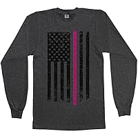 Threadrock Men's Thin Pink Line Breast Cancer Flag Long Sleeve T-Shirt