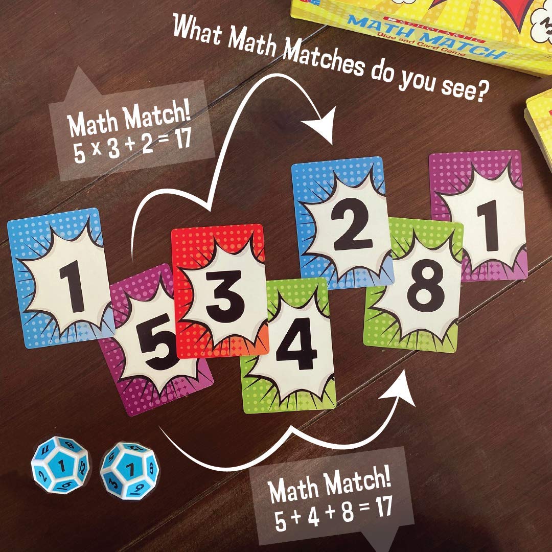 University Games Scholastic, Math Match Dice and Card Game, The Ultimate Mental Math Match for Kids Ages 5 to 12 and 1 to 4 Players from (00707)