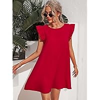 Summer Dresses for Women 2022 Ruffle Trim Dress Dresses for Women (Color : Red, Size : X-Small)