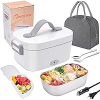 75W Electric Lunch Box Food Heater, 12V/110V Upgraded Leakproof Heating Lunch Box for Work/Car/Truck/Office with 1.5L Removable Stainless Steel Container, Fork & Spoon and Insulated Carry Bag
