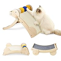 4 in 1 Cat Scratcher, Natural Sisal Cat Scratch Pad, Cat Scratching Board wtih Ball Toys, Reversible Cat Scratching Post & Cat Beds for Indoor Cats, Transformable Wood Cat Scratch Furniture Protector