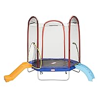 Little Tikes Climb 'n Slide 7ft Trampoline Outdoor, Ages 3-10 with Slide and Climbing Steps, Boys and Girls, Attached Shoe Holder