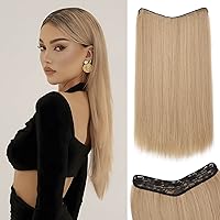ODINSON Clip in Hair Extensions - Straight Light Golden Brown Mixed Pale Golden Blonde U-Shaped Hair Extension 22 Inch Long One Piece Synthetic Hairpiece with 5 Clips for Women Daily Use