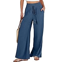 ANRABESS Women's Linen Palazzo Pants Summer Casual Vacation High Waist Wide Leg Trousers Trendy Lounge Pant with Pockets