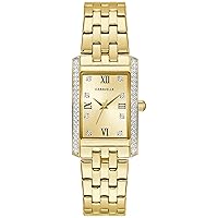 by Bulova Ladies' Classic Crystal 3-Hand Quartz Watch, Roman Numeral Markers, Rectangle Case, Curved Mineral Crystal