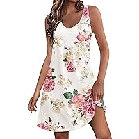 Summer Dresses for Women 2024 Boho Beach Sundress Loose Fit V Neck Sleeveless Midi Dress Flowy Dress with Pockets