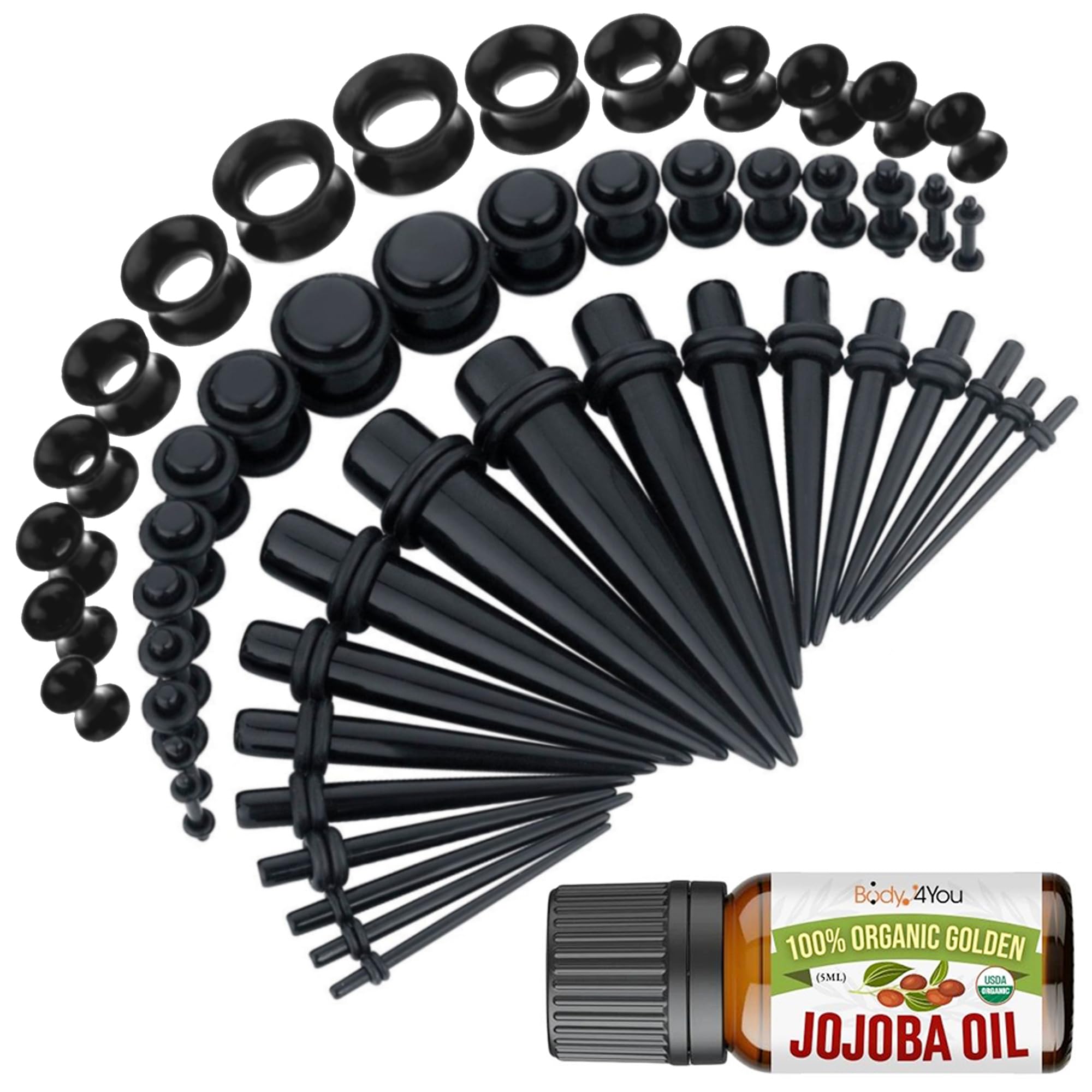 BodyJ4You 54PC Ear Stretching Kit 14G-12mm - Aftercare Jojoba Oil - Acrylic Plugs Gauge Tapers Silicone Tunnels - Lightweight Expanders Men Women