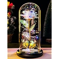 Pusuny Mothers Day Rose Gifts for Mom, Galaxy Glass Rose Forever Eternal Crystal Flower Light Up Rose in Glass Dome with Butterfly Birthday Gifts for Women Mom Wife Grandma Colorful