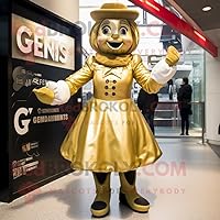 Gold Guinness mascot costume character dressed with a Mini Skirt and Mittens