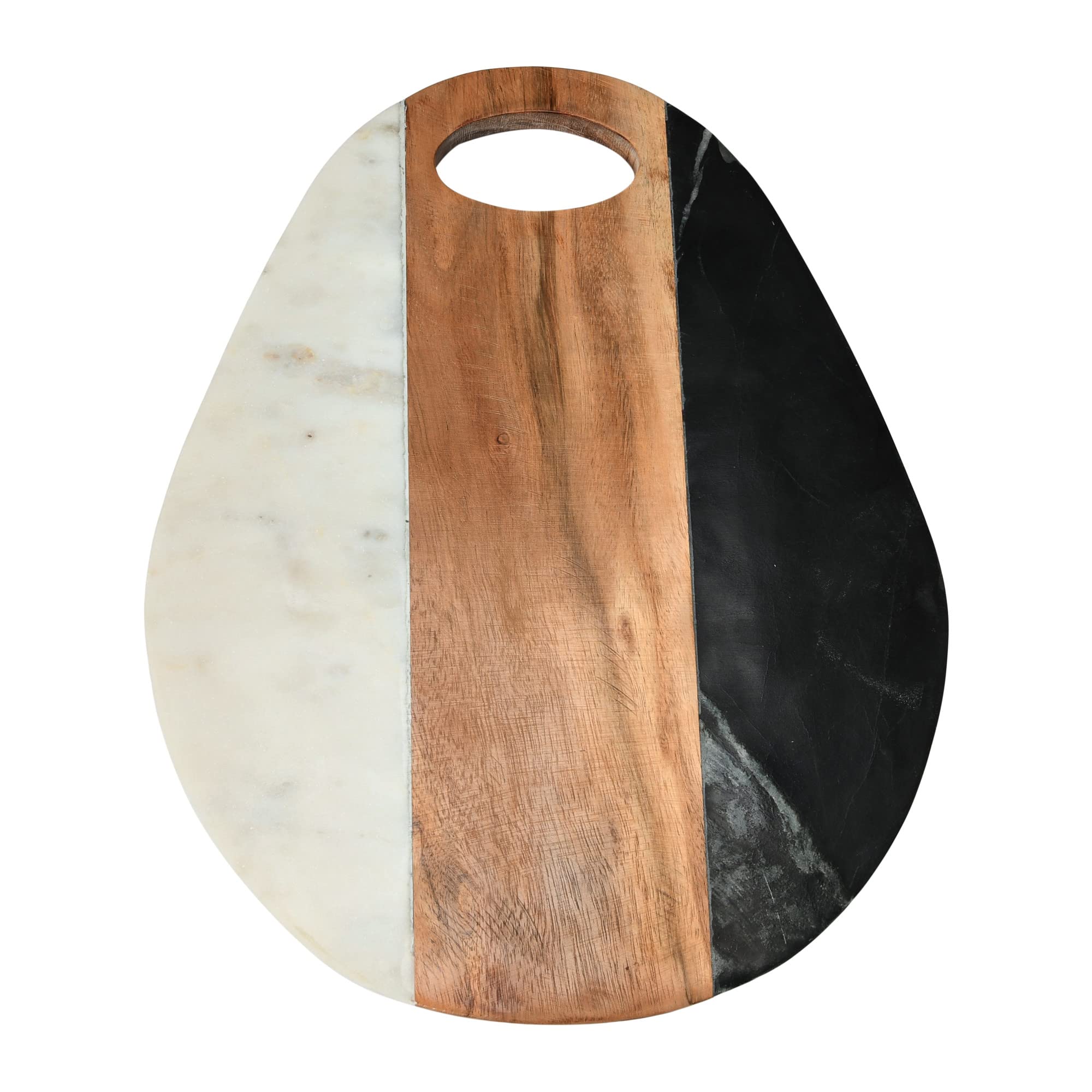 Bloomingville Marble and Acacia Wood Cutting Board with Handle, Multicolor Serving Pieces, 15