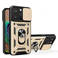 Phone Case for iPhone 15/15pro/15pro Max/15 Plus Sliding Camera Cover Screen Invisible Stand Case Anti-wear and Anti-Fall Military Heavy-Duty Case (Gold,15)