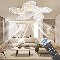 Low Profile Ceiling Fans with Lights, 22.8 Inch Flower Ceiling Fan with Light Remote Control, Modern Flush Mount Ceiling Fan Dimmable Fandelier for Bedroom Living Room