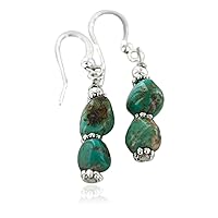 $60Tag Certified Silver Navajo Hooks Natural Turquoise Native American Earrings 18066 Made By Loma Siiva