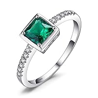 JewelryPalace Square Cut 1ct Created Sapphire Simulated Emerald Solitaire Rings for Her, 14K White Yellow Rose Gold 925 Sterling Silver Promise Ring for Women, Gemstone Jewelry Sets Rings
