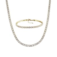 Tewiky Tennis Necklace 14K Gold Plated/Silver Sparking Rhinestone Choker Necklaces Dainty Crystal Cubic Zirconia Bridal Wedding Jewelry for Women