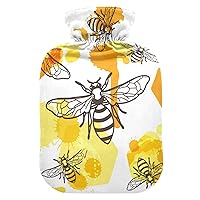 Hot Water Bottles with Cover Bee Honey Honeycombs Hot Water Bag for Pain Relief, Women Girls Kids, Hot Pack 2 Liter