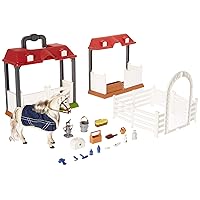 Sunny Days Entertainment Blue Ribbon Champions Deluxe Lipizzaner Grooming Stable Playset with Deluxe Realistic Sounding Horse and 29 Equestrian Accessories, 3+