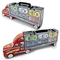 Children's Toys Die-Cast Carrier Truck Toy Car with 6 Friction Powered Race Cars, Fast Action Racers (No Battery Needed)