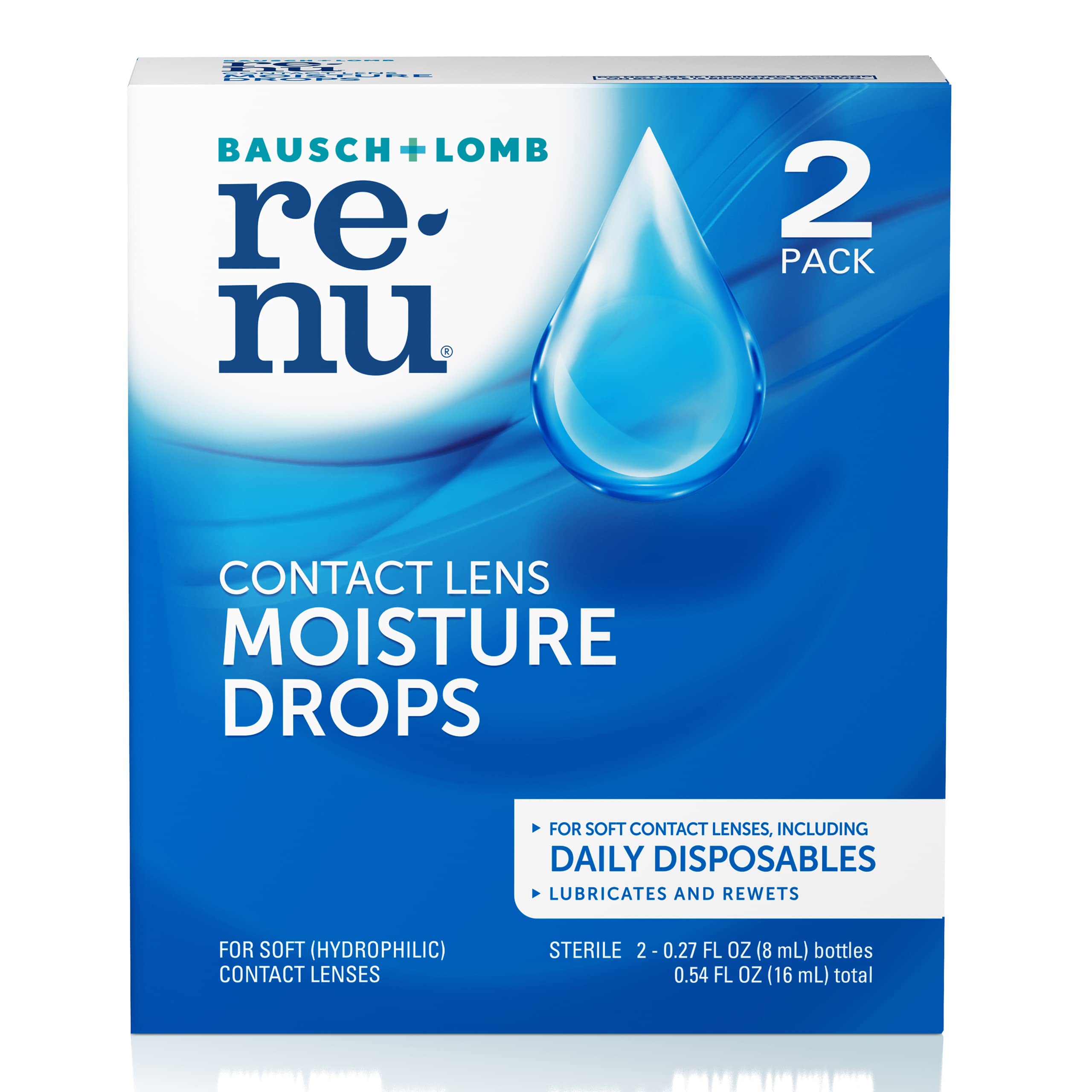 ReNu MultiPlus Lubricating & Rewetting Drops, 0.27 Fl Oz (Pack of 2) (Packaging May Vary)