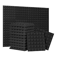 24 Pack-12 x 12 x 2 Inches Pyramid Designed Acoustic Foam Panels, Sound Proof Foam Panels Black, High Density and Fire Resistant Acoustic Panels, Sound Panels, Studio Foam for Wall and Ceiling