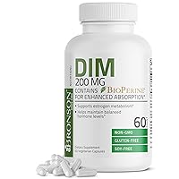 DIM Supplement 200 mg Diindolymethane with BioPerine for Enhanced Absorption, Estrogen Metabolism & Maintains Balanced Hormone Levels, 60 Vegetarian Capsules