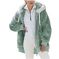 Winter Coats For Women Lightweight Fuzzy Fleece Jacket Plus Size Zip Up Hooded Coat Warm Shaggy Long Sleeve Outwear