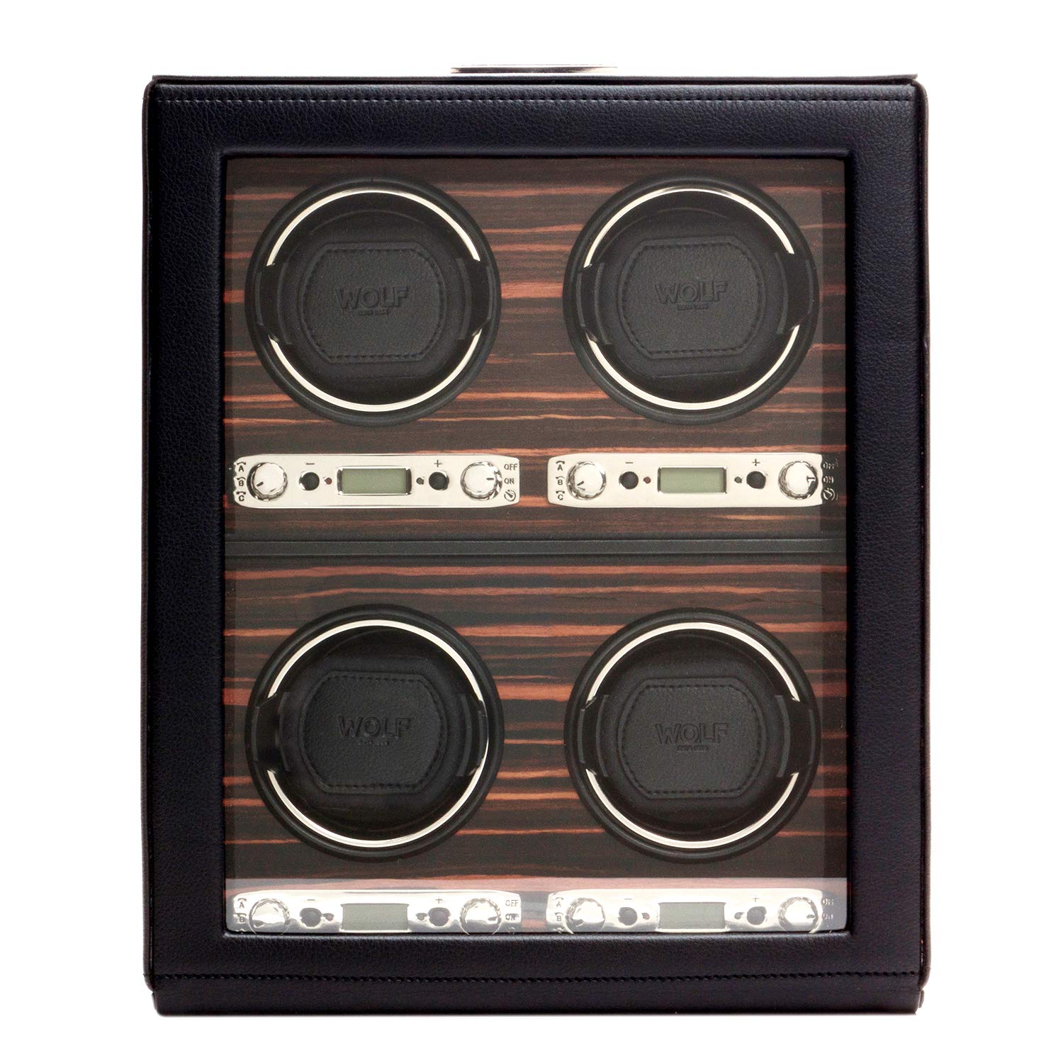 WOLF 459156 Roadster 4 Piece Watch Winder with Cover, Black
