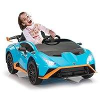 TOBBI Kids Electric Ride On Car 12V Lamborghini STO Licensed Battery Powered Sports Car with Remote Control Motorized Drift Vehicle High Speed 8km/h Gift for Boys Girls Toddler 3-8, Blue