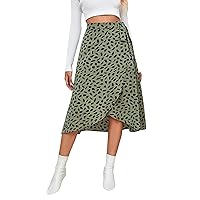 Womens Polka Dot Print Midi Skirts Chiffon Summer Beach Pleated Elastic High Waisted Tie Knot A Line Skirts 2024