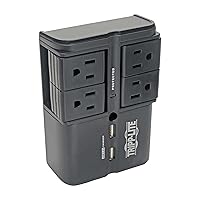 Tripp Lite 4 Rotatable Outlet Surge Protector Power Strip, Wall Tap, 2 USB Charging Ports, Black, $25,000 Insurance (SK40RUSBB)