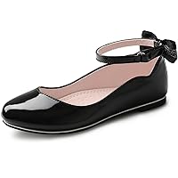 Girls Dress Shoes Mary Jane Princess Shoes Ballet Flat Wedding Party Shoes with Ankle Strap for Little Big Kids Black White