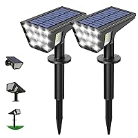 Solar Spot Lights Outdoor, 53 LEDs IP65 Waterproof Solar Lights Outdoor, 2-in-1 Solar Landscape Spotlight Wall Light with Auto On/Off & 3 Modes for Yard Garden Decor 2 Pack (Cool White)